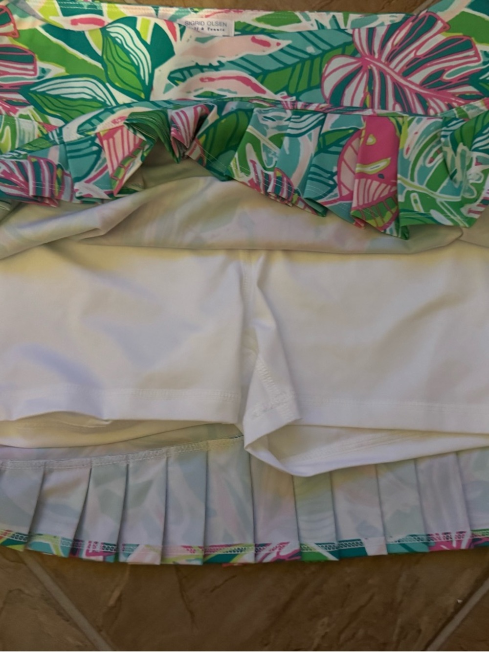 Sigrid Olsen Tropical Print Mini Skirt in Teal, Pink, Green - Picture 4 of 7